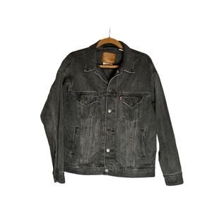 Levi’s Washed Black 100% Cotton Button Front Denim Trucker Jacket Size XS
